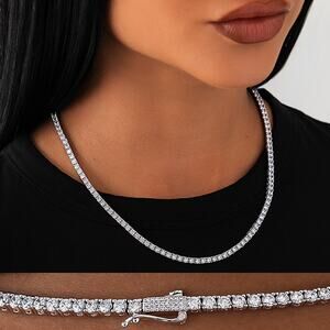 Diamond Tennis Necklace in White Gold - 3mm - 16" length - NIB